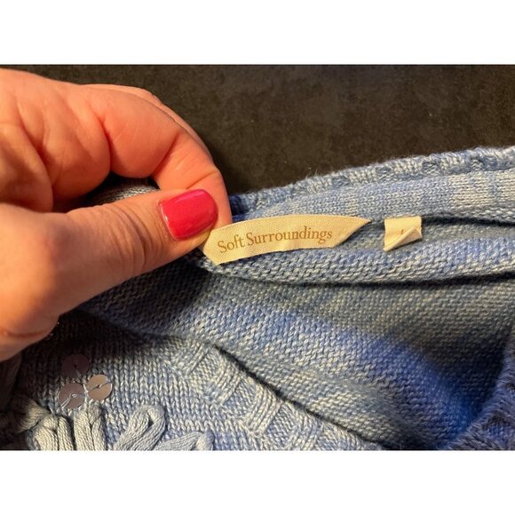 Soft Surroundings Blue Embellished Palenque Knit Sweater Sz L - Picture 7 of 8